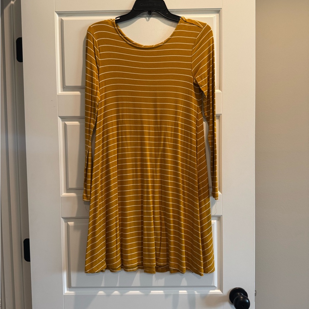 Old Navy Yellow Ribbed Long Sleeve A-Line Dress